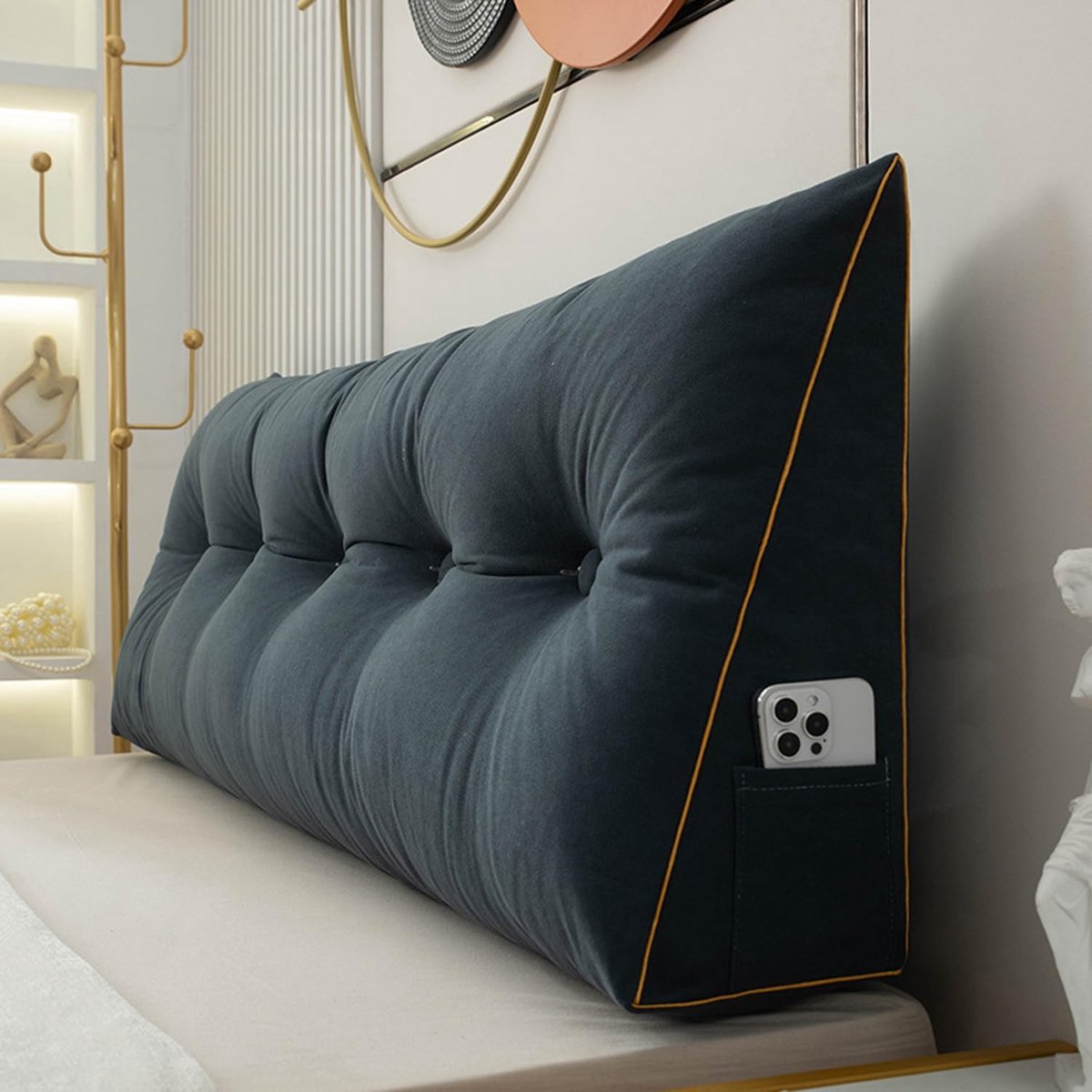 Driehoekig Leeskussen - Steun Kussen - Ontspannen Lezen - Wasbare Hoes - 60x50x20cm - Blauw