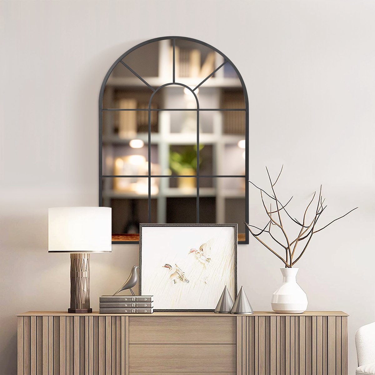 REDOM - Wandspiegel - Gebogen Frame - Modern - Voor Woonkamer Of Hal - Metaal - Zwart - 91 X 60 Cm