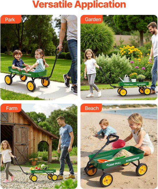 Trekkar voor kinderen, 101 cm peuterwagen, draagvermogen tot 80 kg, terreinwagen met handvat, ideaal voor tuinieren, stranduitstapjes, kamperen en verjaardagscadeaus, groen van Merkloos — afbeelding 2