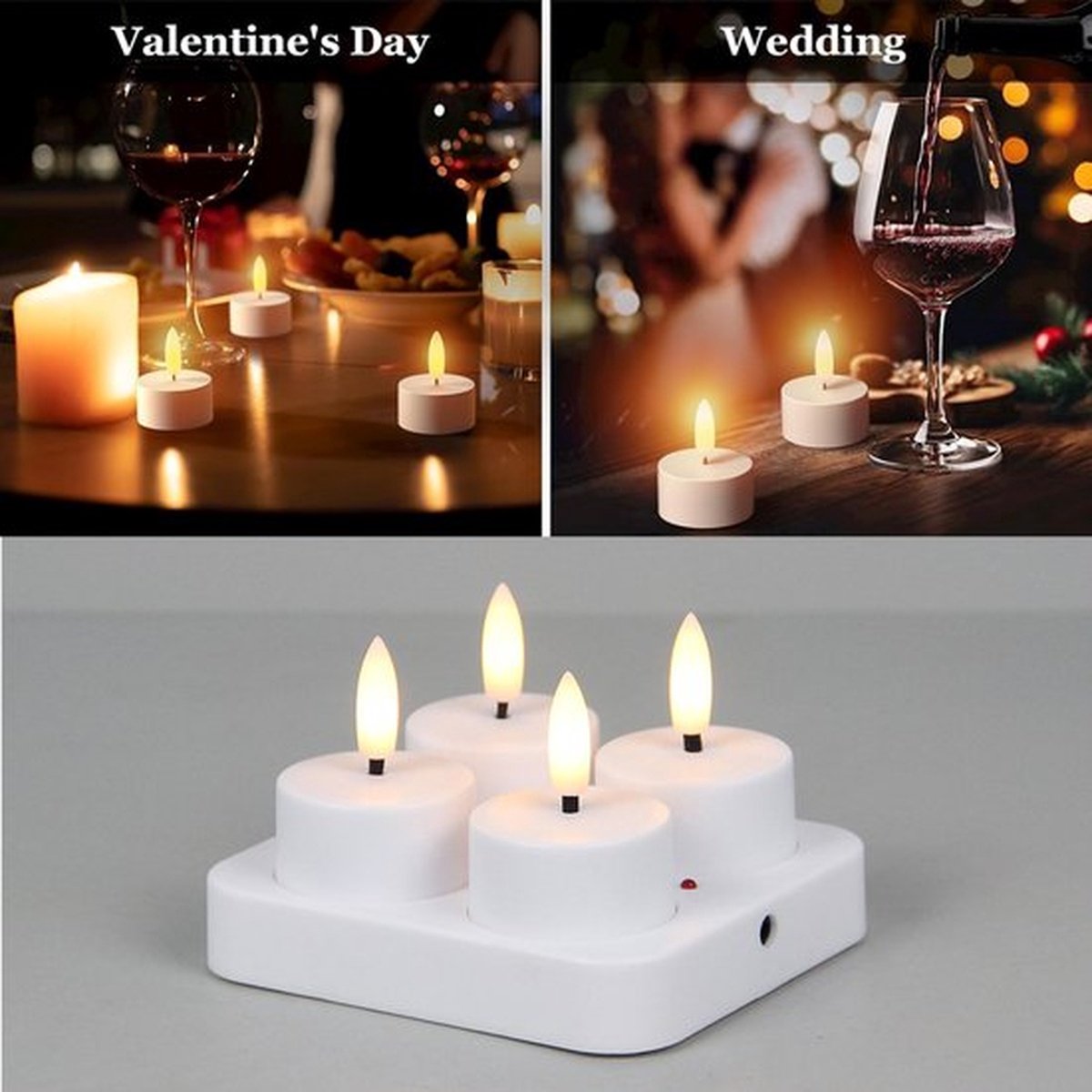 4 Oplaadbare Theelichtjes, Vlamloze LED-theelichtjes Op Batterijen, Halloween, Herfst, Bruiloft, Tafeldecoraties