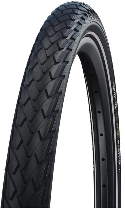 Zwarte Schwalbe Green Marathon fietsband met grof profiel en reflecterende streep.