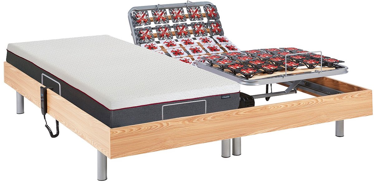 Vente-unique Bed met elektrische lattenbodem hout natuurlijk licht 2 x 80 x 200 cm