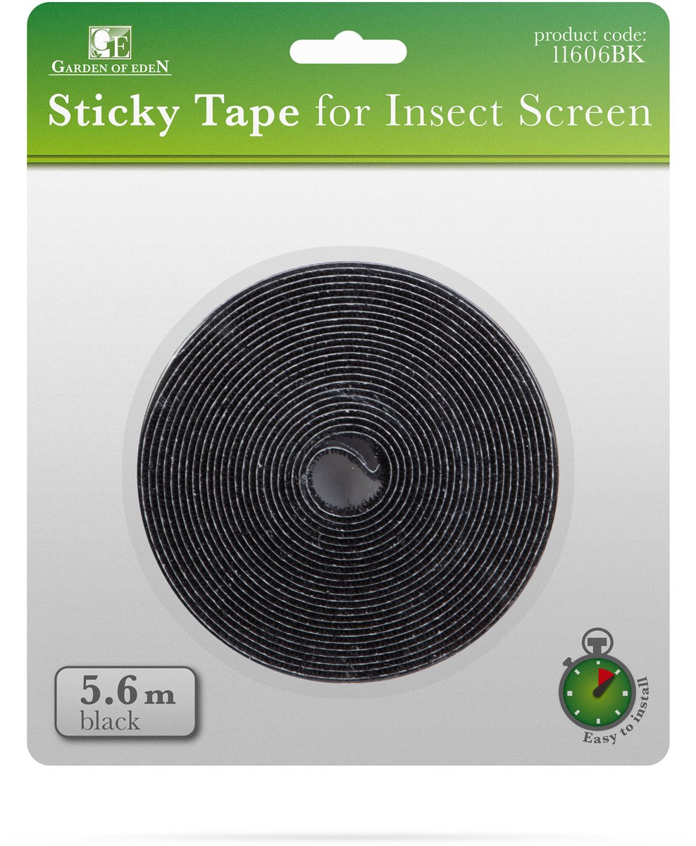 Insectengaas Bevestigingstape – Zelfklevend – 5,6 M X 1 Cm – Zwart – Voor Horren, Raam- En Deurgaas [11606BK]