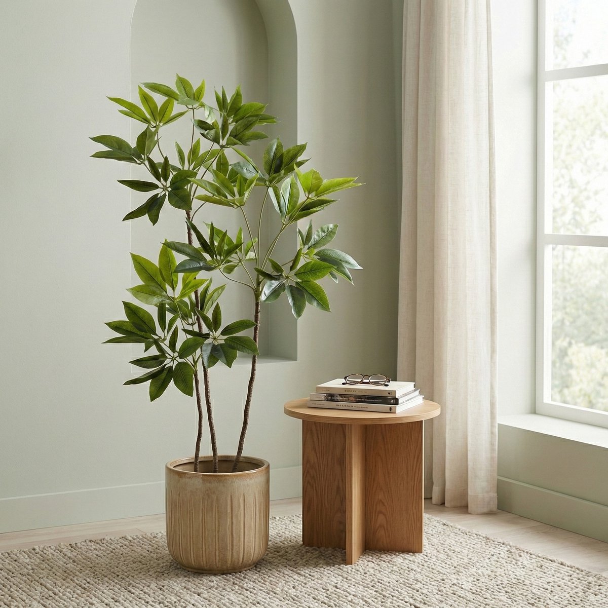 Fleurdirect Kunstplant Schefflera - Kunststof - Groen - 70 x 150 x 70 cm (BxHxD)