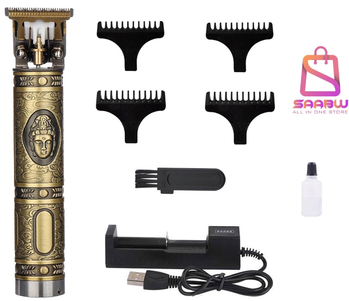 Elektrische Haar- en Baardtrimmer – Oplaadbaar – RVS Precisiekop – 4 Opzetkammen (1–4 mm) – Inclusief Accessoires – Goud – baardtrimmer mannen – baardtrimmer – trimmer mannen – 35109