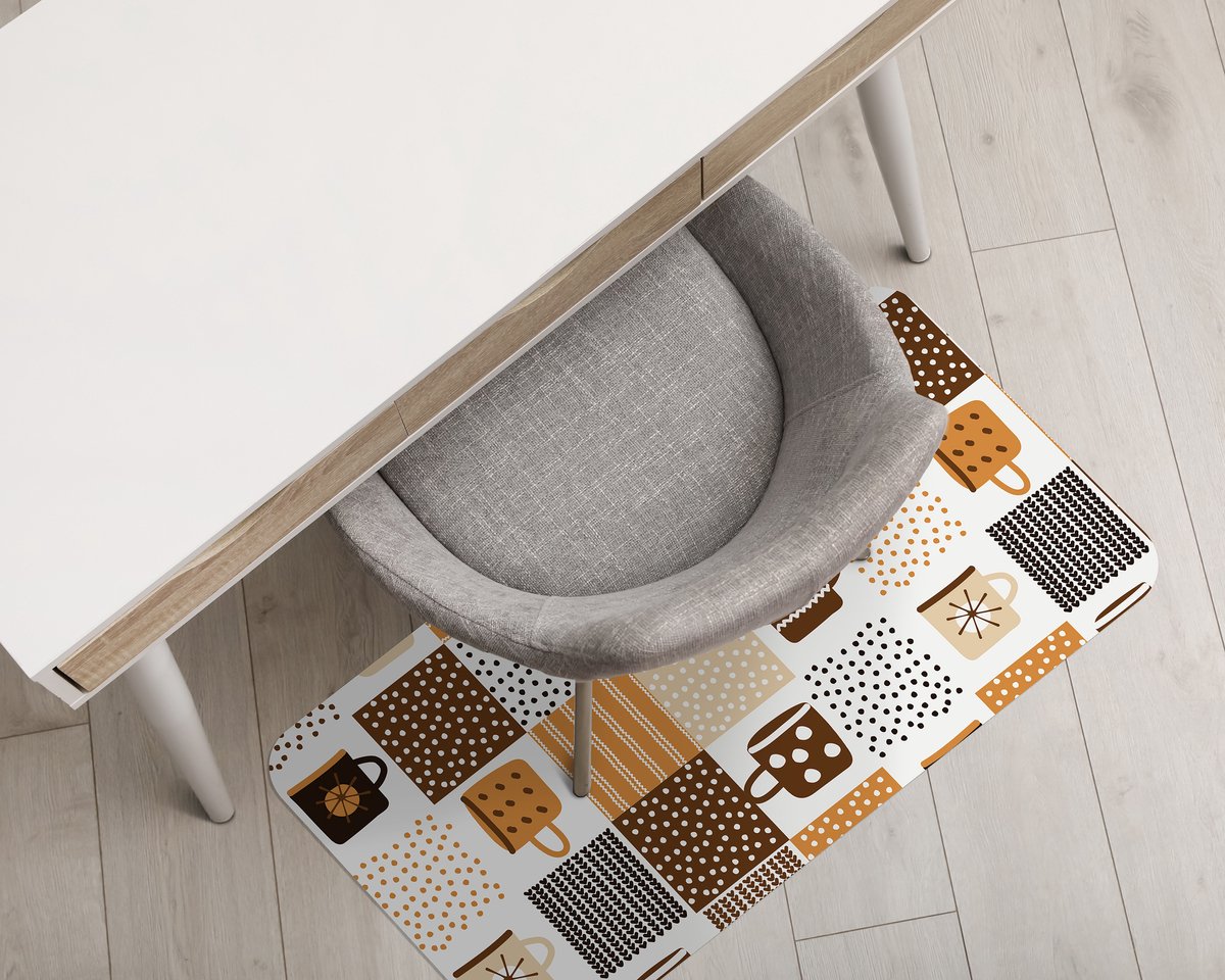 Coloray Vloerbeschermer - Mokken Keramiek Servies Vloerbeschermer Bureaustoel - 100x70 cm - Veelkleurig Bureaustoelmat - Vloerbeschermer Vinyl - Mótif Vloerbeschermer - Rechthoekige Mat - Etnische Thema