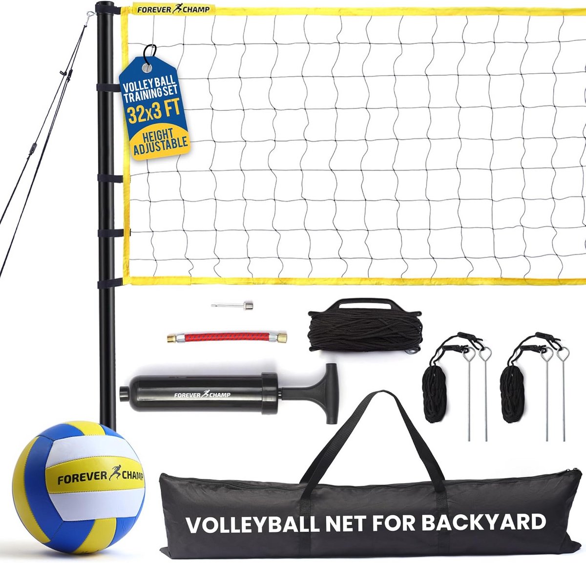 Compleet Volleybalnet Set voor Buiten en Strand - Inclusief Bal, Palen en Lijnen