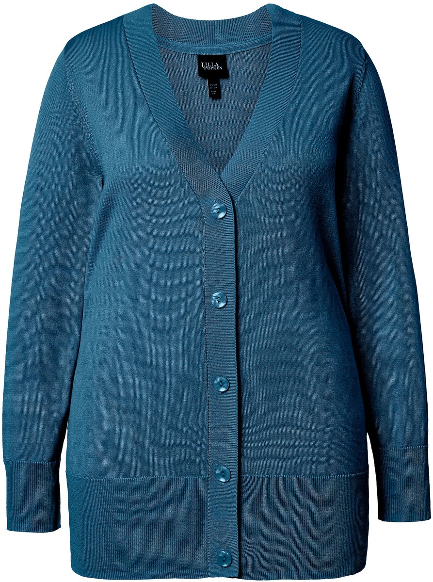 Ulla Popken - Dames - Vest V-hals knoopsluiting fijn breisel - Blauwgroen - Maat 50+