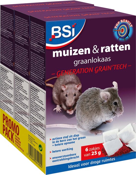 BSI - Generation Grain'Tech: Graantjeslokaas tegen muizen - Muizengif - Raffenvergif - 450 g (3x150g)