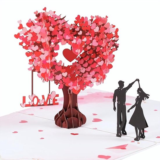 Valentijnskaarten | 3D pop-up verjaardagskaart voor Valentijnsdag voor hem en haar | Romantische "Dans onder de hartboom", voor vrouw, man, geliefden, bruiloften, Moederdag