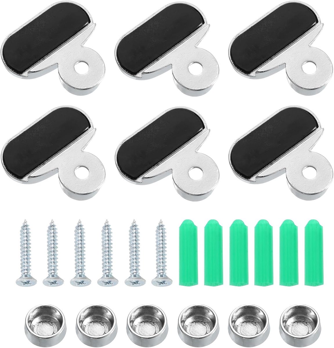 Mirror Clip - 6 Set - Zinc Alloy - Mounting Clip Clamps Kit - Fixing Oval Holder Brackets - 3-5mm Thick Glass - Bathroom - Bedroom - Silver