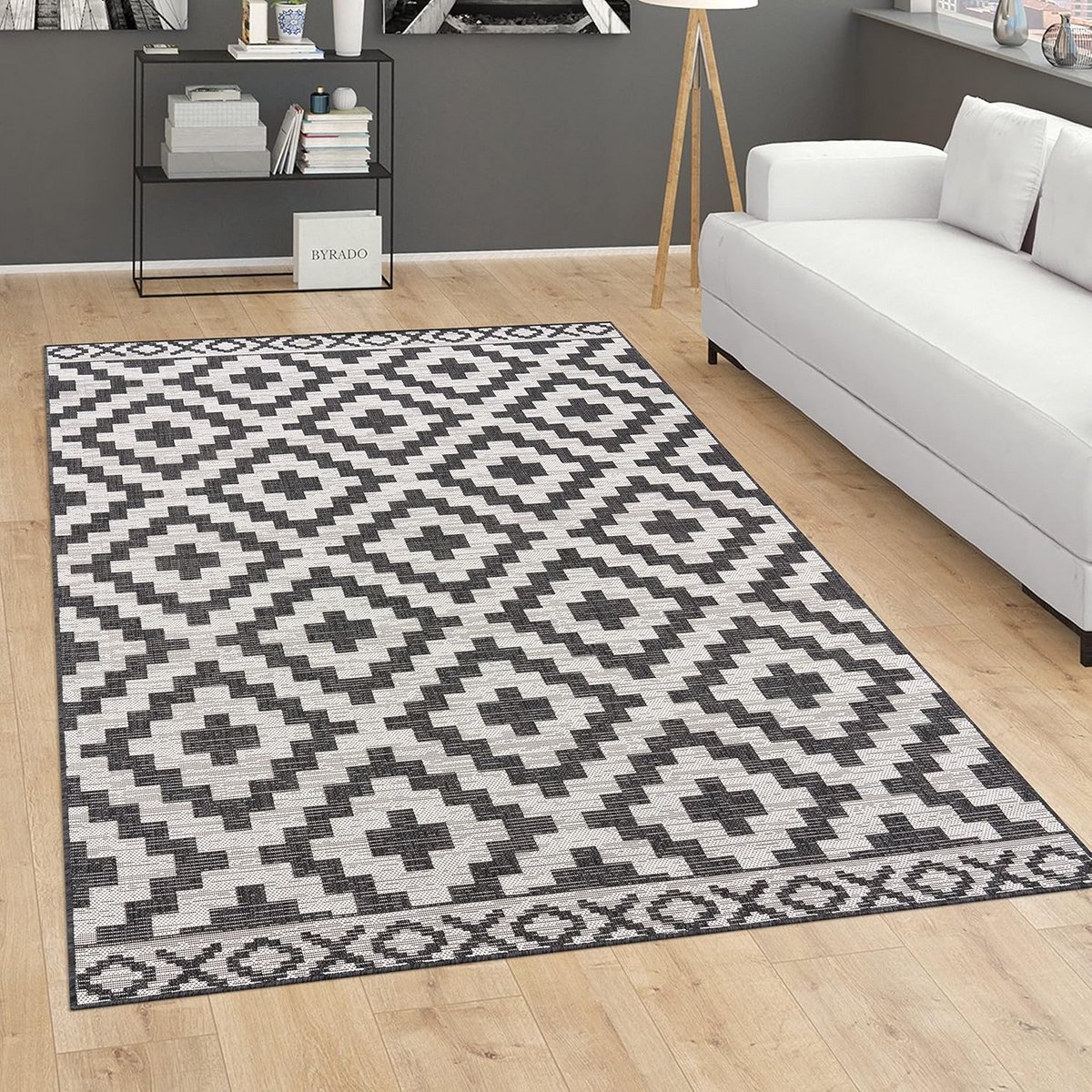 Sterk Buitenkleed - Vloerkleed voor Binnen en Buiten - Scandinavisch Geometrisch Zwart - 2