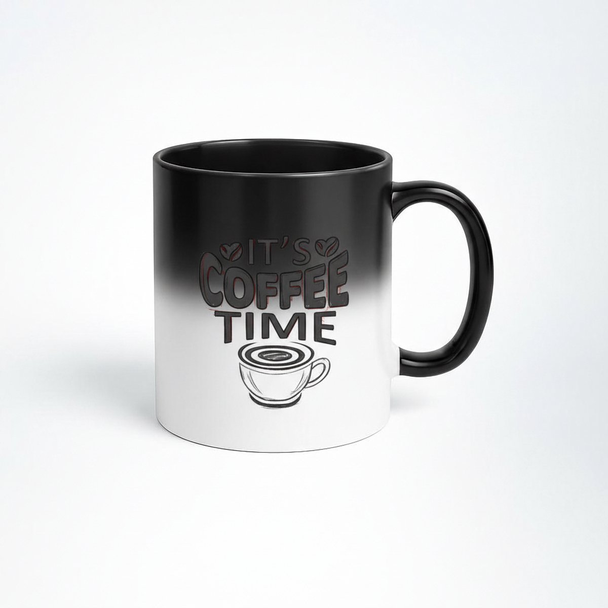 Magische Mok 'It's Coffee Time' - Zwarte Warmtegevoelige Koffiemok