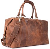 DE LAMASSU® (Rafael) reistas van echt leer – unisex weekender 50 × 35 × 28 cm – verstelbare schouderriem, uitbreidbaar met zijdelingse gespen, beschermvoetjes, cadeauverpakking