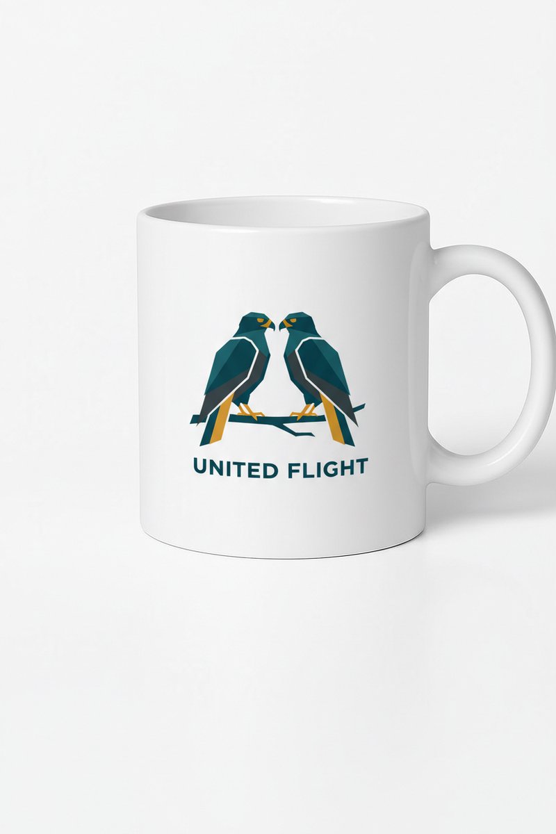 Mok 'United Flight' Twee Vogels Design | Geometrische Arenden Koffiemok | Uniek Cadeau