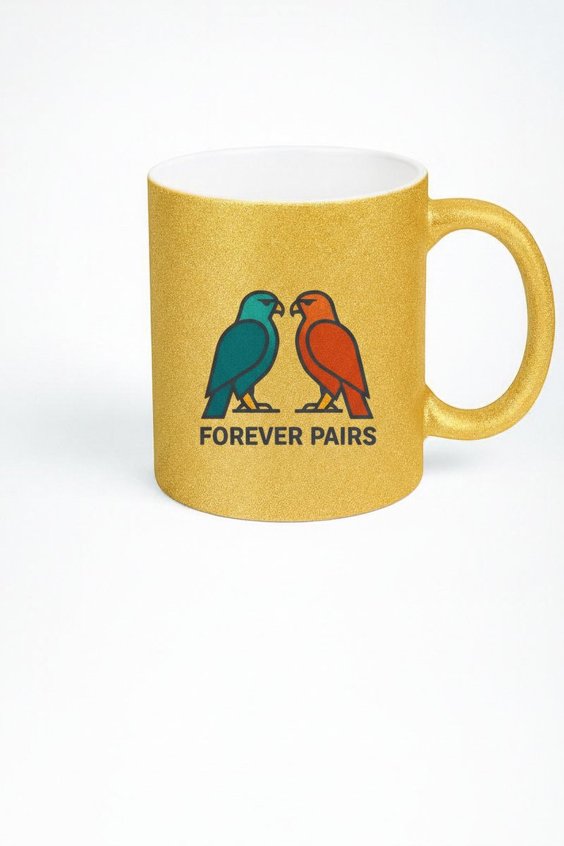 Gouden Glitter Mok 'Forever Pairs' met Liefdevolle Vogels - Uniek Cadeau voor Koppels