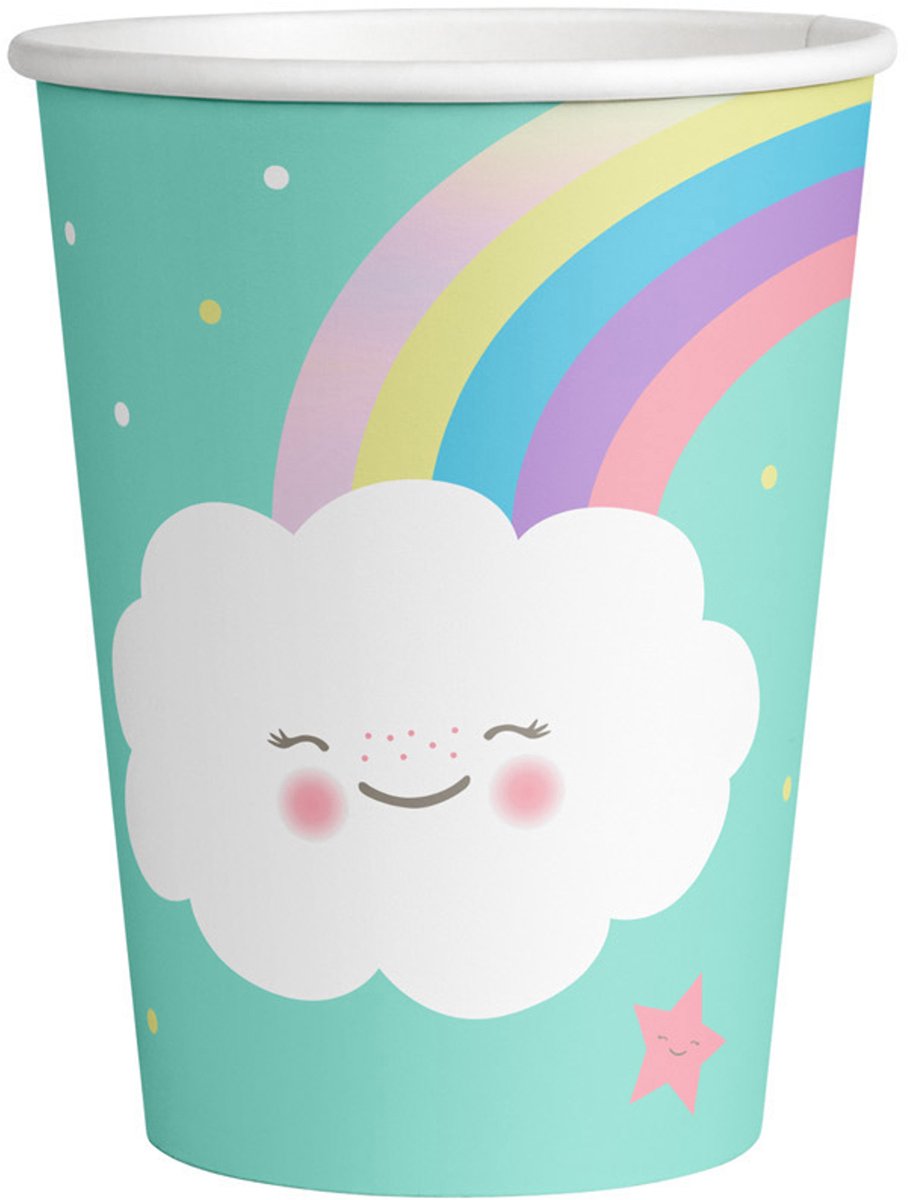 Amscan Bekertjes Regenboog & Wolk 250 Ml Papier Groen 8 Stuks