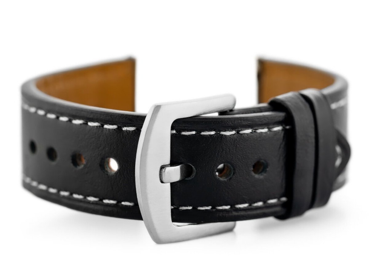 Leren Horlogeband W81 - Zwart-Wit 22mm