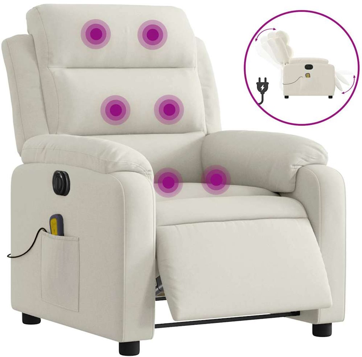 vidaXL Massagestoel - elektrisch - verstelbaar - fluweel - crèmekleurig