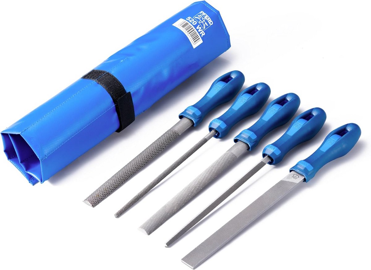 Werkplaatsvijlset 5 vijlen in PVC-roltas - 200 mm - Voor veelzijdige toepassingen