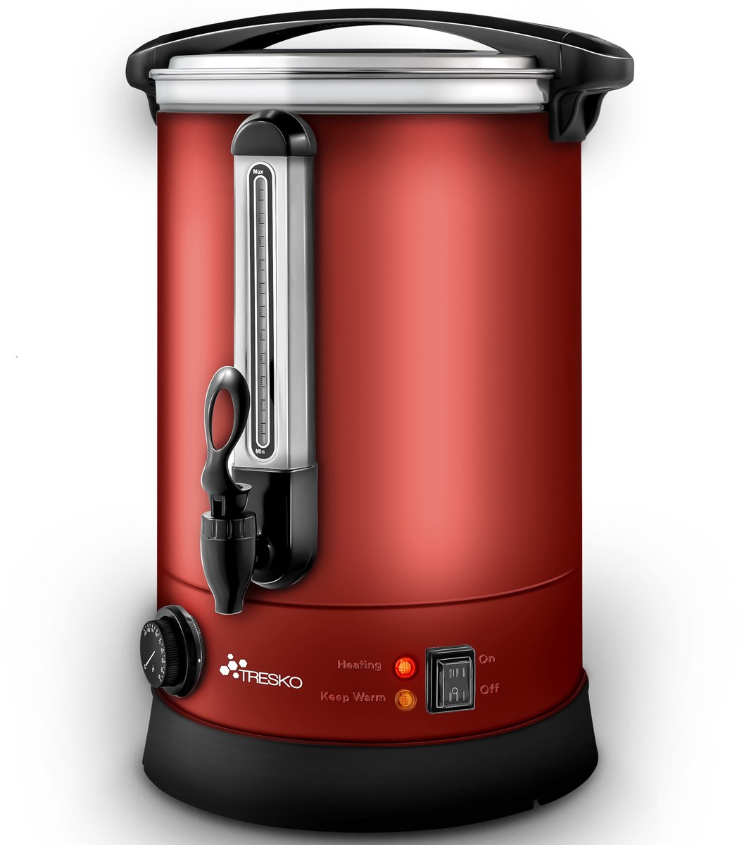 TRESKO® Glühweinketel Roestvrij Staal glühweinkoker Glühweinmachine Warme Dranken Machine Heet Water Dispenser (6,8L, Rood)