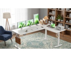 Electric L-Shaped Desk Casa Velluto Elevare Max – 180x140 cm – Elektrisch In Hoogte Verstelbaar Hoekbureau met Ergonomisch Zit-Sta Design, Geheugenfunctie en Anti-Botsingssysteem – Wit