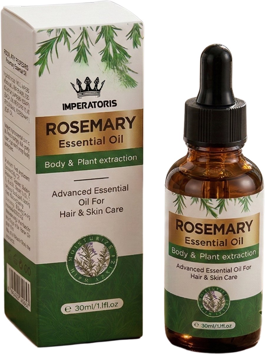 Imperatoris Olie – Rosemary Essential Oil voor Haarverzorging – Met Rozemarijnblad, Zonnebloemolie & Druivenpitolie – Voor Glanzend, Zacht en Gezond Haar - 1 Stuk - 30ml