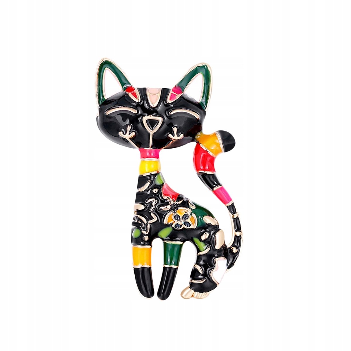 Pinets Animals Serie - Broche - Zwarte Kat - Kleurrijke Versiering