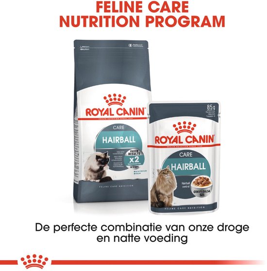 Royal Canin Hairball Care droogvoer en natvoer: de perfecte combinatie van onze droge en natte voeding.