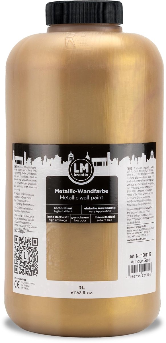 LM-Kreativ Metallic wandverf – Antiek goud – 2 liter glans