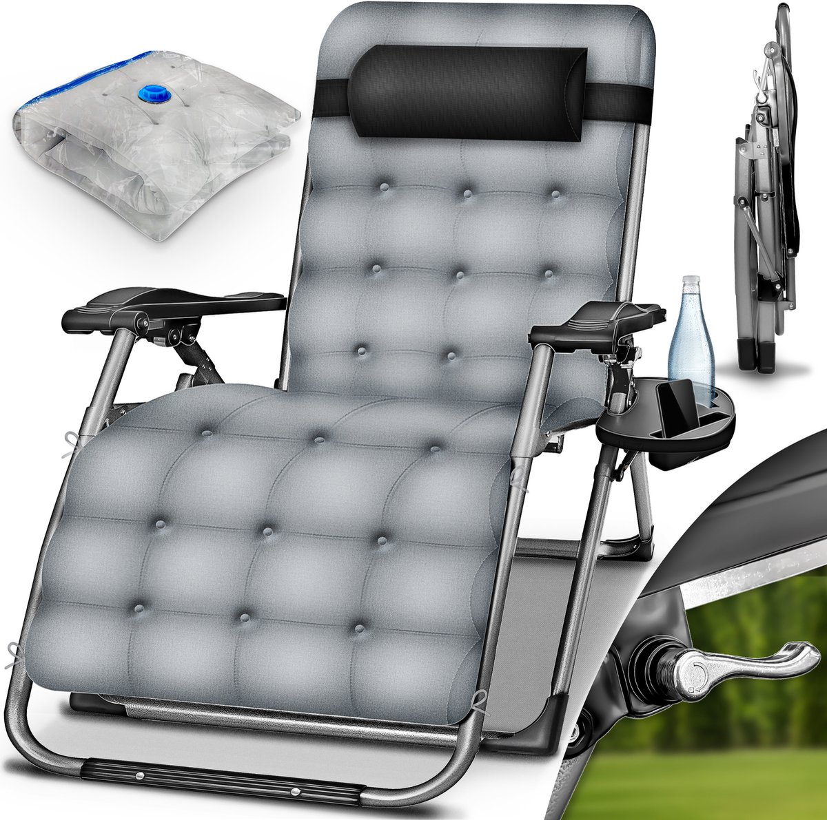 tillvex® Ligstoel Opvouwbaar tot 200kg | Zonnebed Tuinligstoel Weerbestendig Balkon, Tuin & Terras | Outdoor Ligstoel Verstelbaar met Dik Kussen | Relaxligstoel Nekrolkussen
