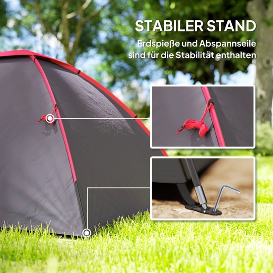 Campingtent 3 persoons OUTSUNNY- koepeltent familietent waterdicht 2000 mm - lichtgewicht tent met veranda - UV 50+ - met grondzeil, ramen en hordeur - voor camping, trekking en tuin - grijs - 315 x 215 x 130 cm van Merkloos — afbeelding 3
