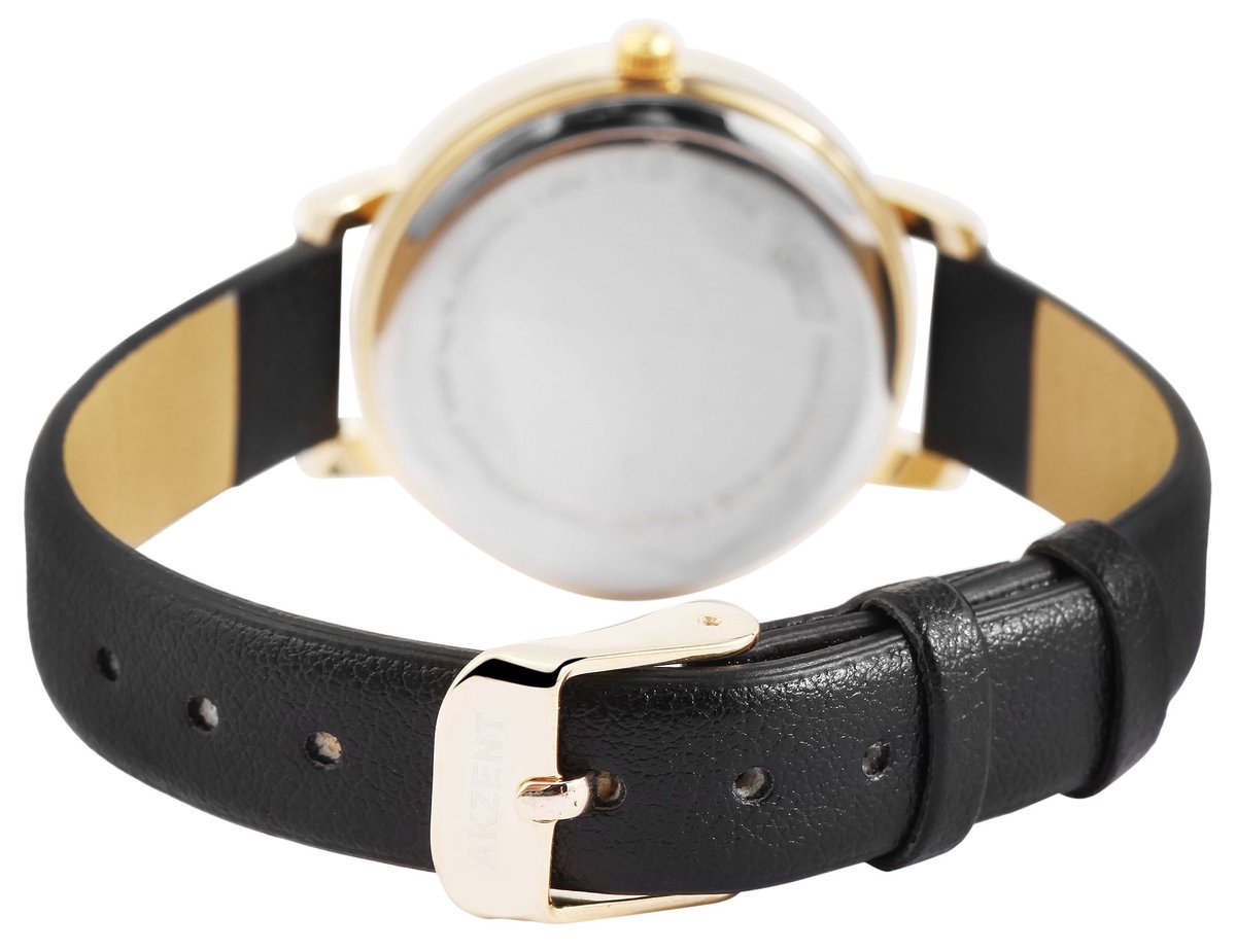 Akzent-1900232-005-Dameshorloge-goudkleurig-zwart-3 atm waterdicht-diameter 30 mm