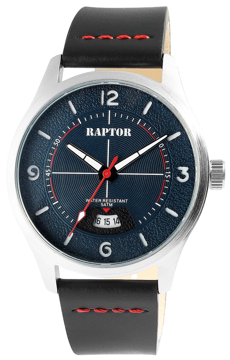 Raptor Herenhorloge van echt leer Falkor Raptor herenhorloge "Falkor" met leren band, datumweergave,