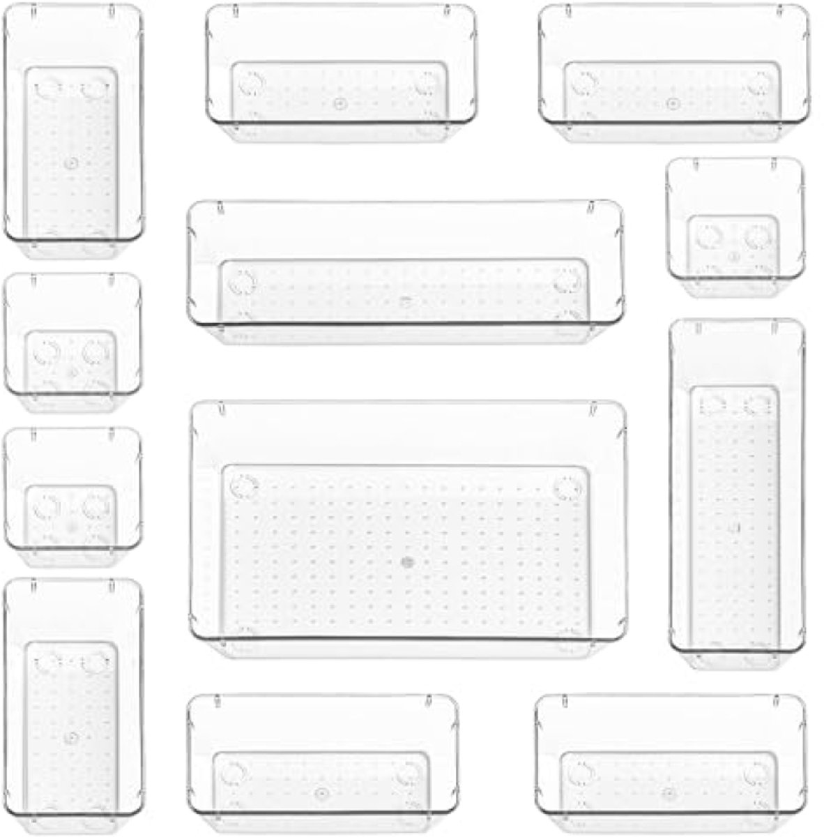 Transparante lade-organizerset van 12 stuks voor keuken, badkamer en bureau