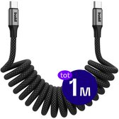 Buddi Flex | Uitrekbare USB-C naar USB-C Krul Kabel 60W Fast Charge | 480Mbps Dataoverdracht | Gevlochten Elastisch Nylon | Krulsnoer | Spiraalkabel | Ideaal voor in de auto | 1M | 1 Meter | Zwart