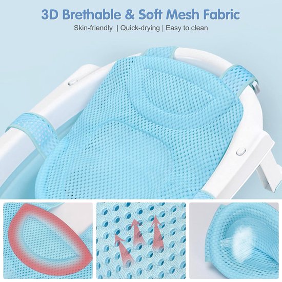 1 stuk - Badnet - Antislipmat voor in bad - Badhulpmat voor kinderen - Verstelbare badhulpmat - Comfortabel antislipnet - Vijfpunts badkussen - Zacht en comfortabel badkussen - Geschikt voor de badkamer (blauw) van Merkloos — afbeelding 2