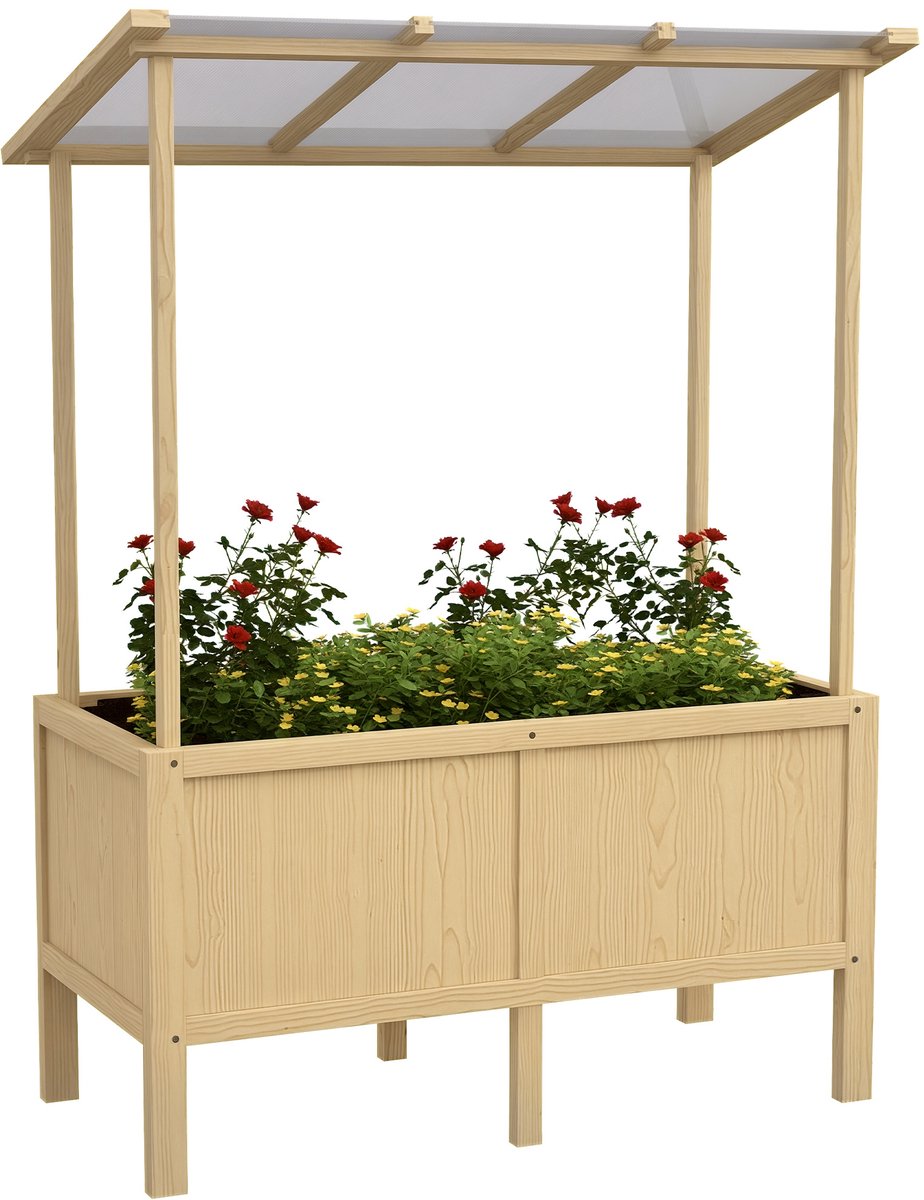 Killogood Verhoogde bak met dak - afvoergaten - vliesvoering - weervast - grenenhout - 110x60x152 cm