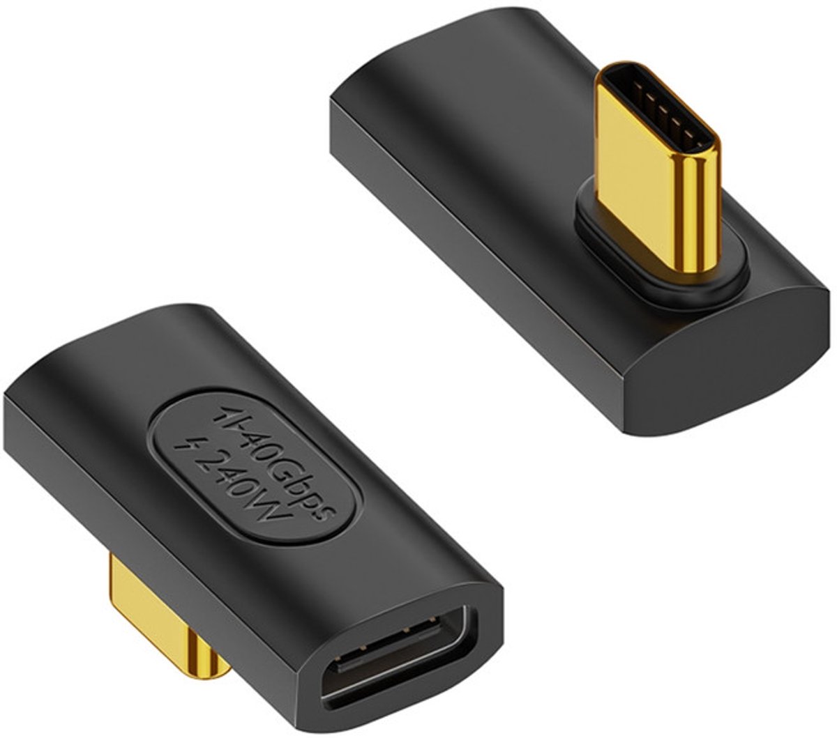 USB-C Haakse Adapter - 40Gbps - 240W PD - 8K/60Hz - Female naar Male - voor Laptop en Tablet - type 3 - zwart