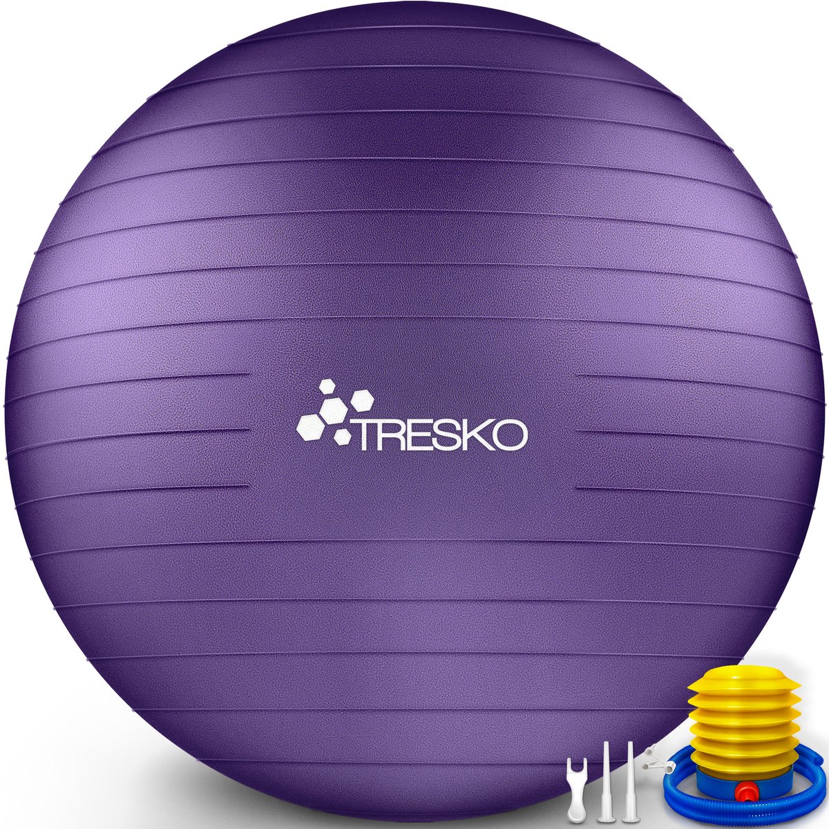 TRESKO® anti-burst gymnastiekbal 55 cm 65 cm 75 cm 85 cm | zitbal | yogabal | 300 kg | met luchtpomp (lila, 85 cm, geschikt voor een lengte vanaf 185 cm)