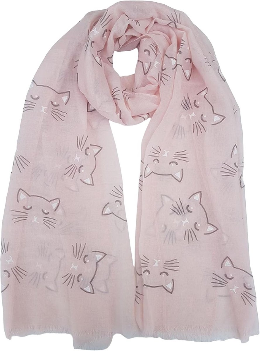 Sjaal met Kattenprint in Reliëf, Roze, L