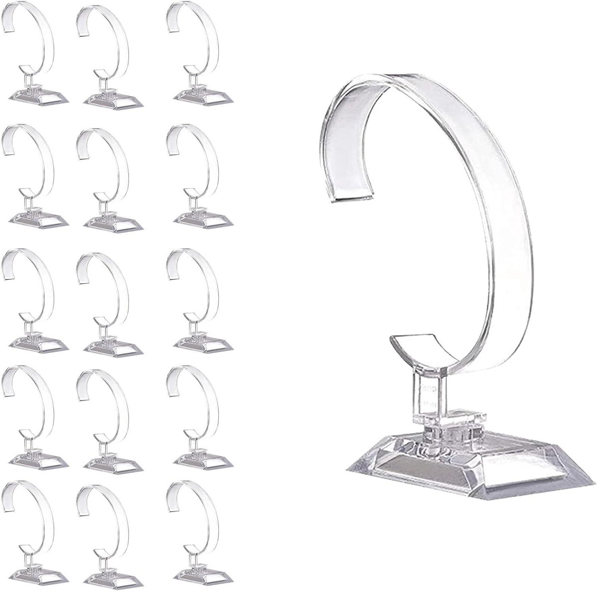 Horlogebandhouders set van 15 stuks - transparant kunststof armbandstandaard - opbergstandaard voor horloges en sieraden