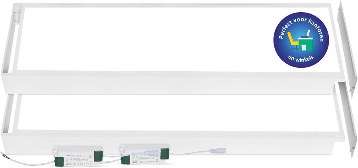 2x LED Paneel 120x30cm Neutraal Wit CRI90 Plafondlamp Plat Inclusief Opbouwframe