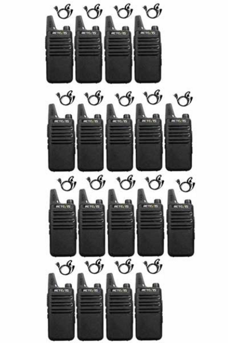 Set van 18 Retevis RT622 vergunning vrije UHF mini portofoons met G-shape oortje