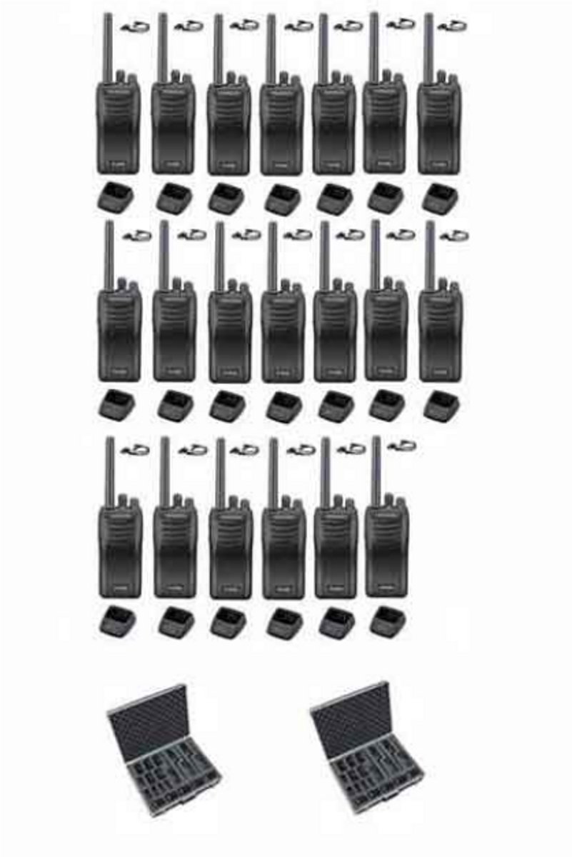 Set van 20 stuks Kenwood TK-3501 PMR446 met D-shape oortje tafelladers en koffer