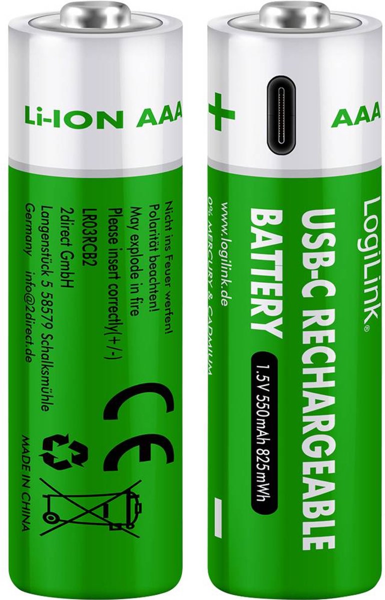 LogiLink LR03RCB2 Oplaadbare AAA batterij (potlood) Li-ion 1.5 V 2 stuk(s)