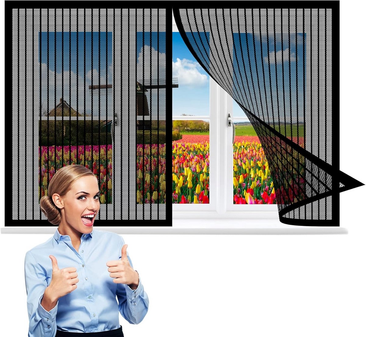 Magnetisch Vliegenhor voor Raam 115 x 130 cm Zwart - Houd Insecten Buiten