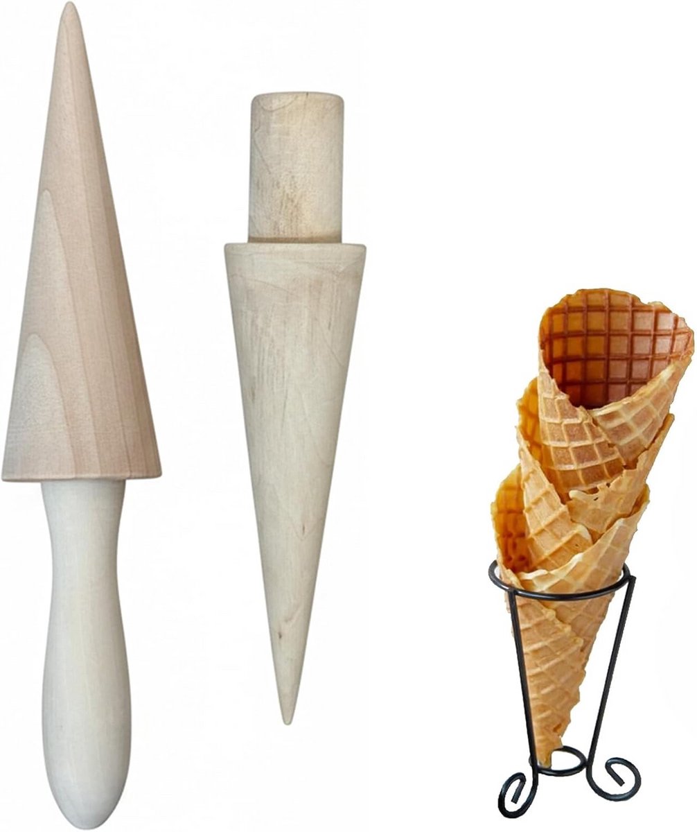 Houten Kegelvormige Mal voor IJshoorntjes en Wafels - 2 Stuks