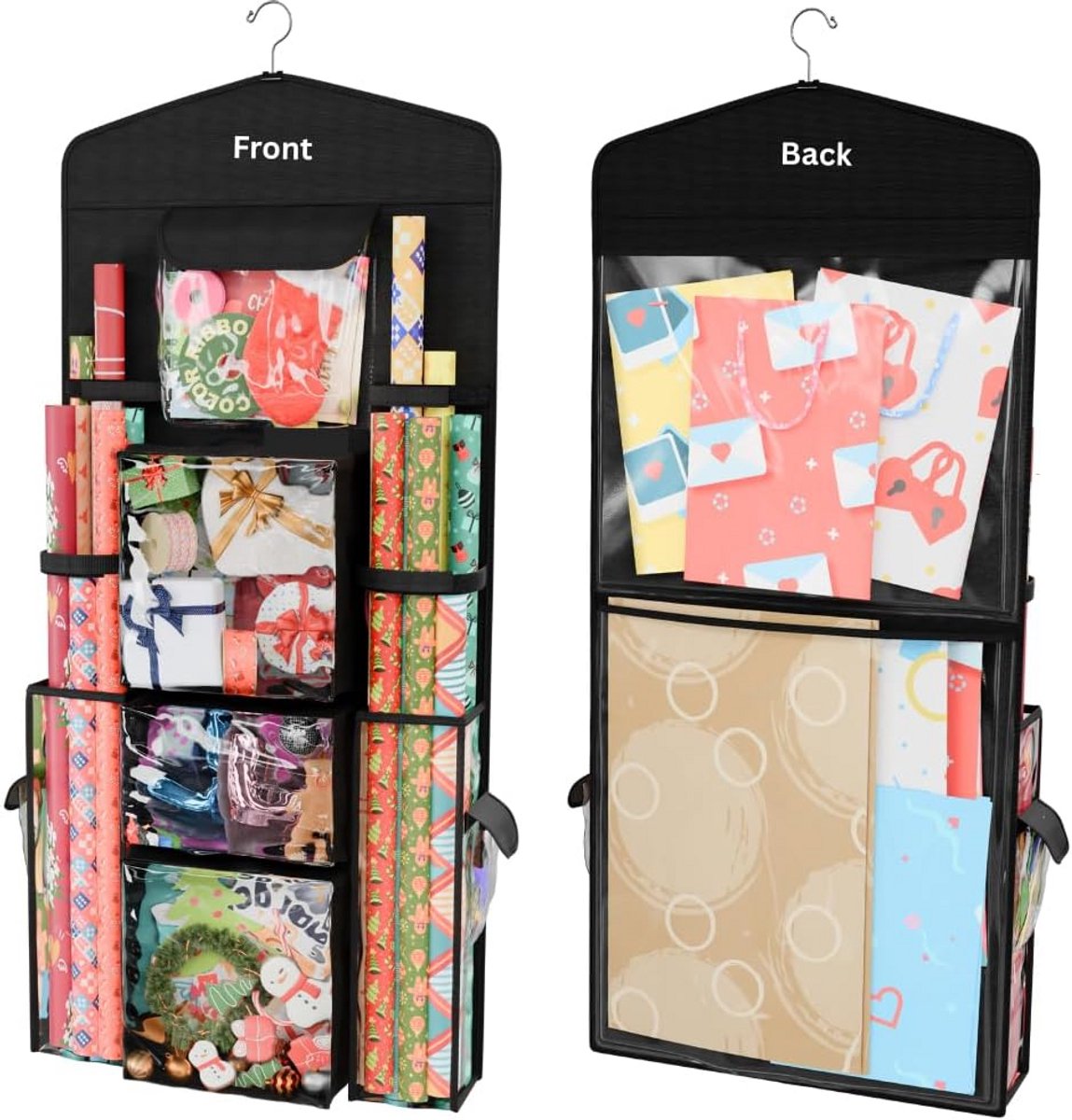Dubbelzijdige opbergorganizer voor inpakpapier en accessoires