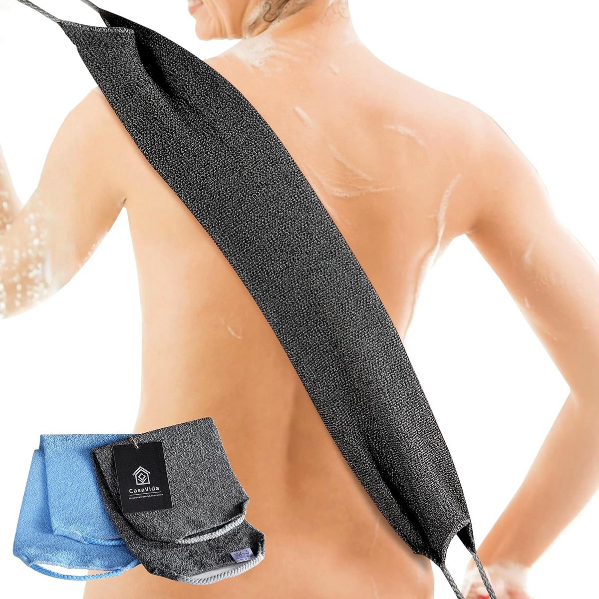 Exfoliërende Rugschrobber Douchehanddoek - Lichaamsscrubber met Trekband voor Rug en Lichaam - 2 stuks